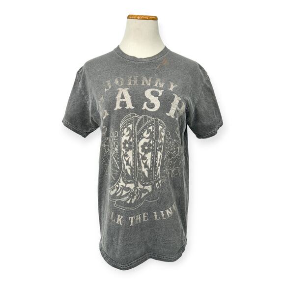 Johnny Cash | S | Women's 'Walk The Line' Washed Gray 100% Cotton T-Shirt Tee - Picture 2 of 6
